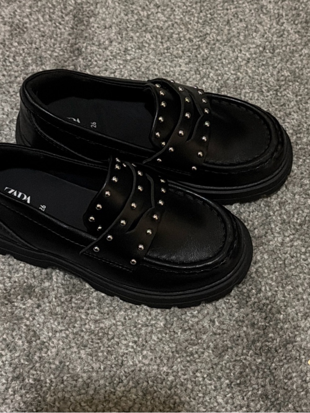 Zara Black Studded Kids Loafers